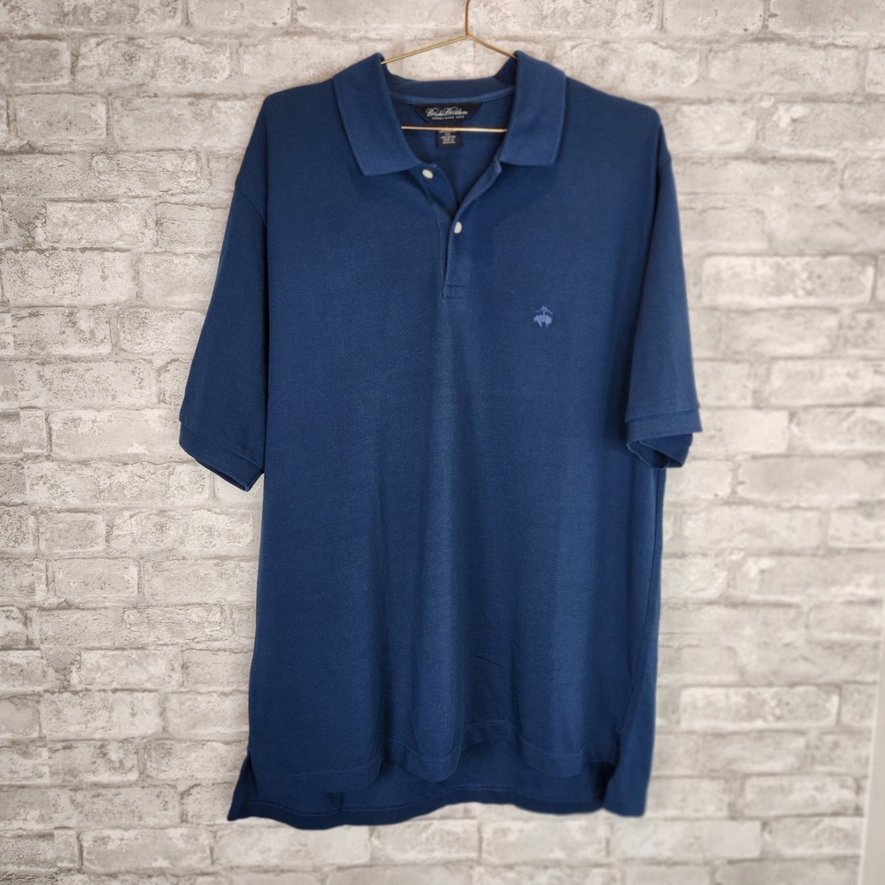 Brooks Brothers Polo Shirt Navy Blue Cotton Performance Knit Classic Large
